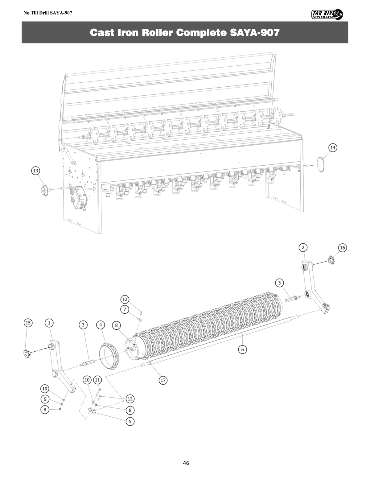SAYA-907 Optional Cast Iron Roller Assembly Diagram